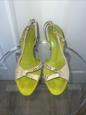 Gunmetal  Lime Green Strappy Slingback Sandals by